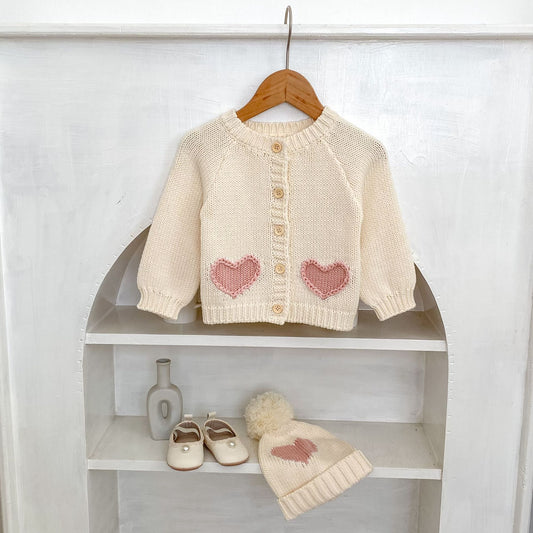Fashionable Sweet Cardigan Hat Baby Love Kids' Sweater Wear