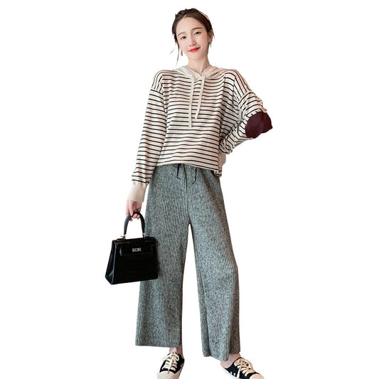 Nursing Clothing Out Two-piece Knitted Wide-leg Pants