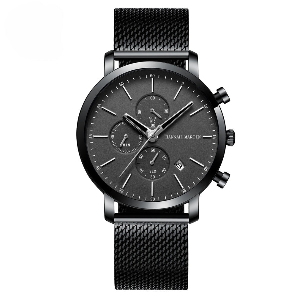 Stainless steel black mesh with waterproof quartz watch