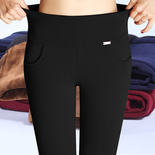 Ladies plus fleece padded slim outer wear leggings