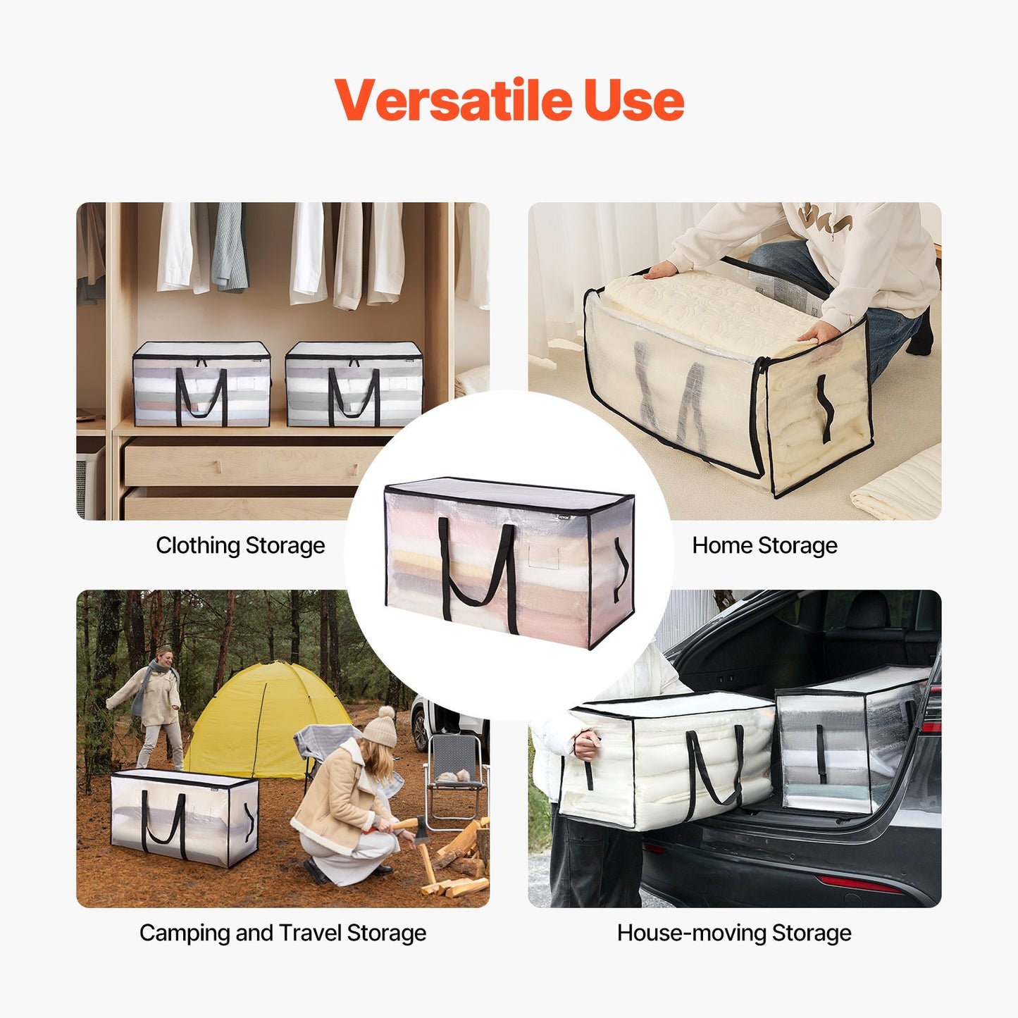 90L Large Storage Bags, 6 Pack Clothes Storage Bins, Foldable Closet Organizers Containers With Reinforced Handle, Plastic Storage Bags For Clothing, Blanket, Comforter, Bed Sheet, And Pillow
