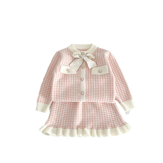 Kids' Sweater Skirt Knitted Cardigan Baby Two-piece Suit