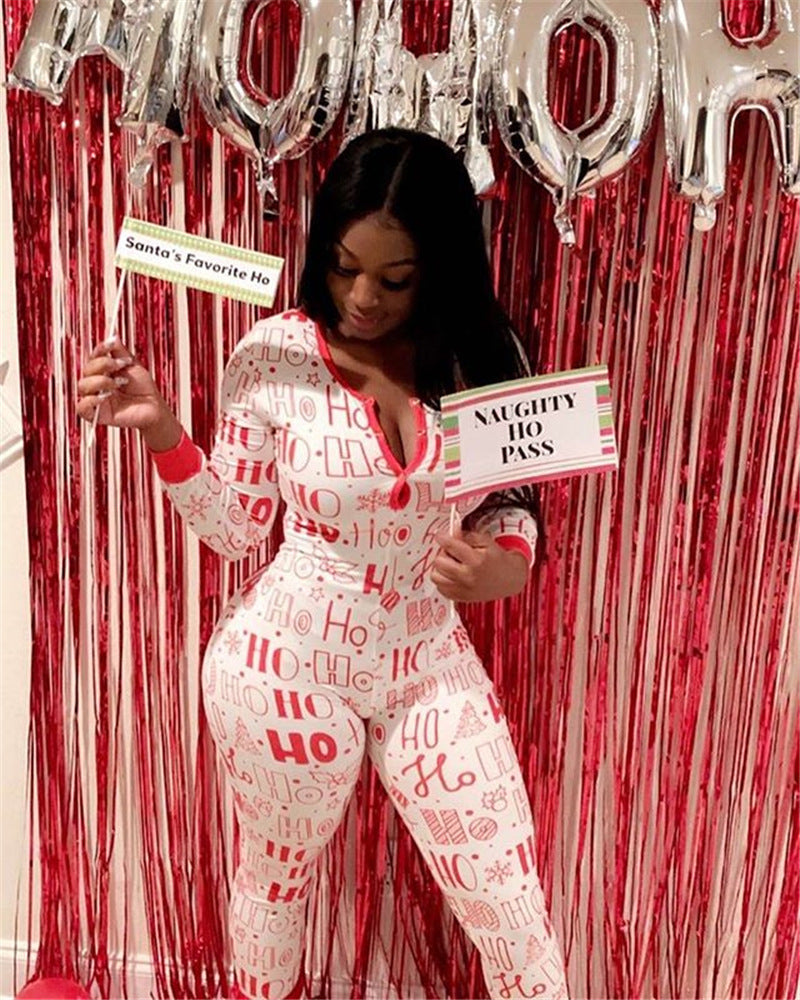 Christmas print long sleeve ladies home wear