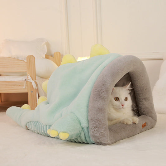 Warm Semi-enclosed Dinosaur Cat Bed Thickened Pet Supplies