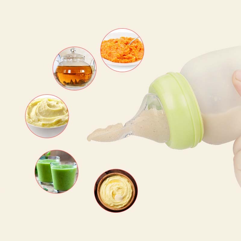 Wide caliber 180mL silicone spoon feeding bottle