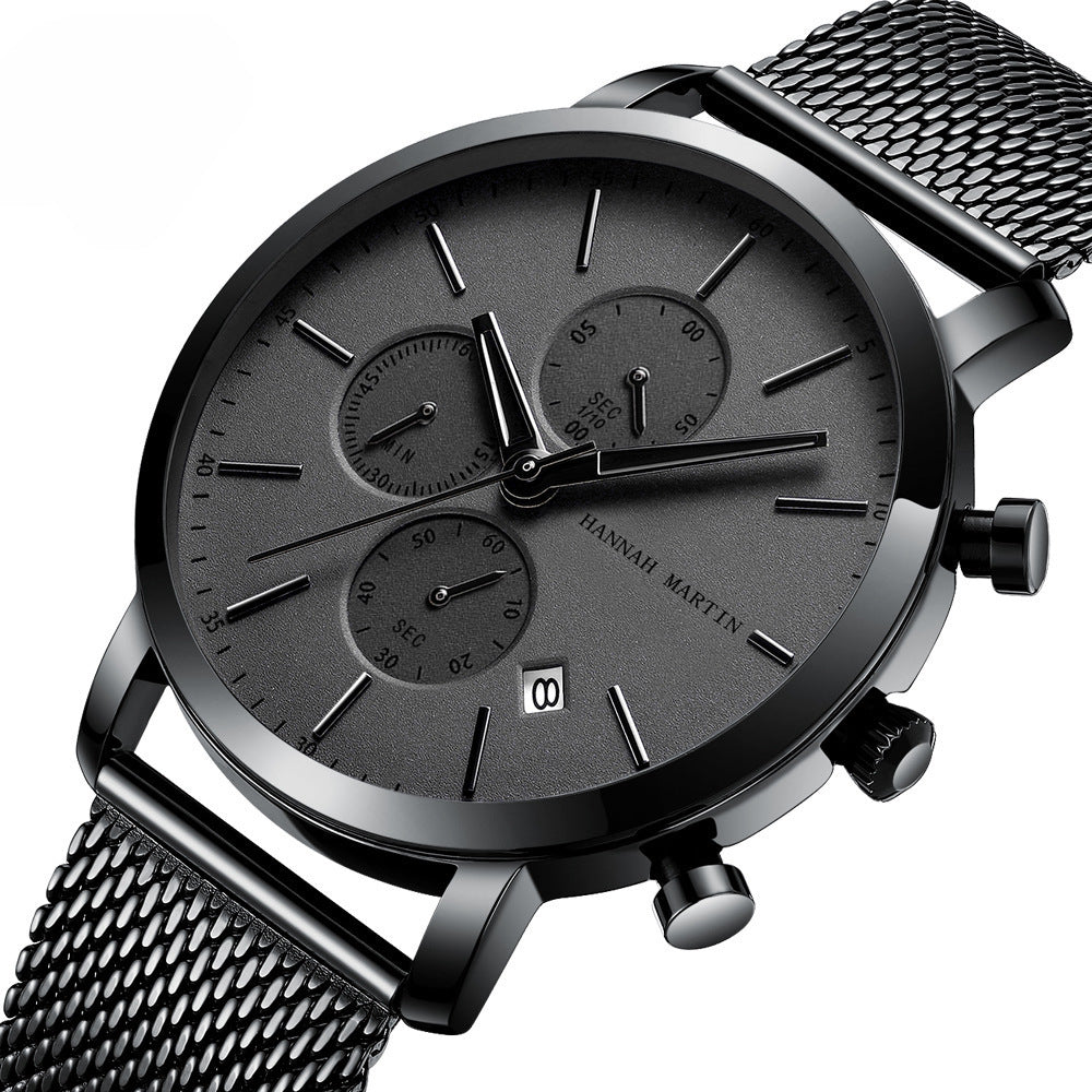 Stainless steel black mesh with waterproof quartz watch