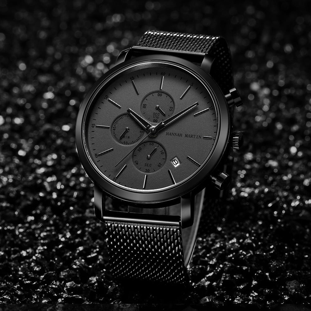 Stainless steel black mesh with waterproof quartz watch