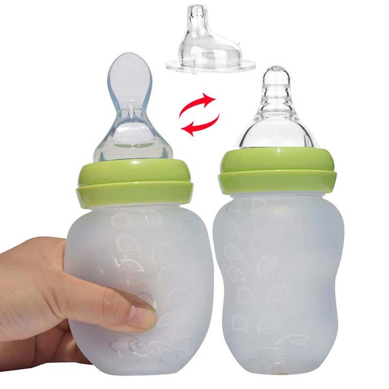 Wide caliber 180mL silicone spoon feeding bottle