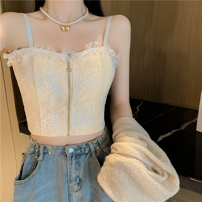 Ladies Wear Lace Zipper Small Camisole Top Trendy