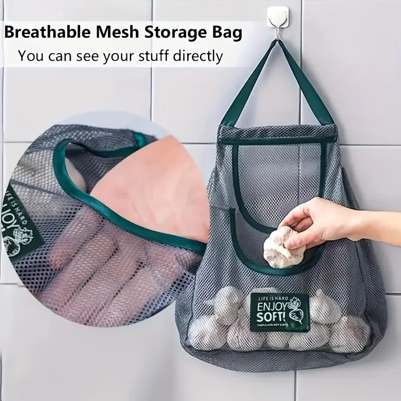 Multi-Functional Kitchen Storage Mesh Bags - Wall-Mounted Organizers For Storing Fruits, Vegetables, Ginger, And Garlic, Hollow Mesh Bags ,Essential Home Accessories-Selling On Temu Is Prohibited