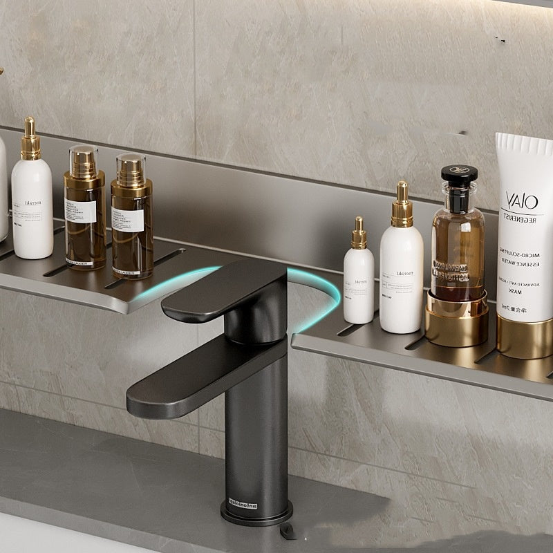 Gun Gray Storage Rack Punch-free Mirror Front Bathroom Faucet Storage Rack Bathroom Table Faucet Rack Alumimum