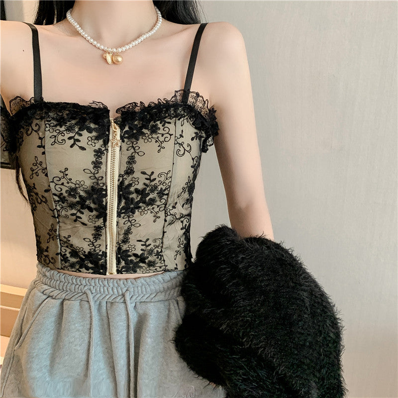Ladies Wear Lace Zipper Small Camisole Top Trendy