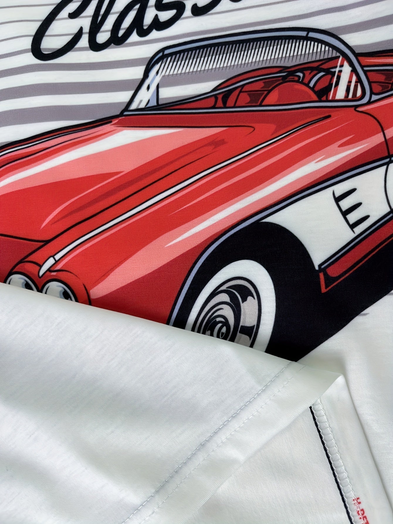 Classic Car Pattern And Letter Print I'm NOT OLD I'm CLASS Round Neck And Short Sleeved T-shirt, Casual And Fashionable Men's Summer Outdoor Clothing Top