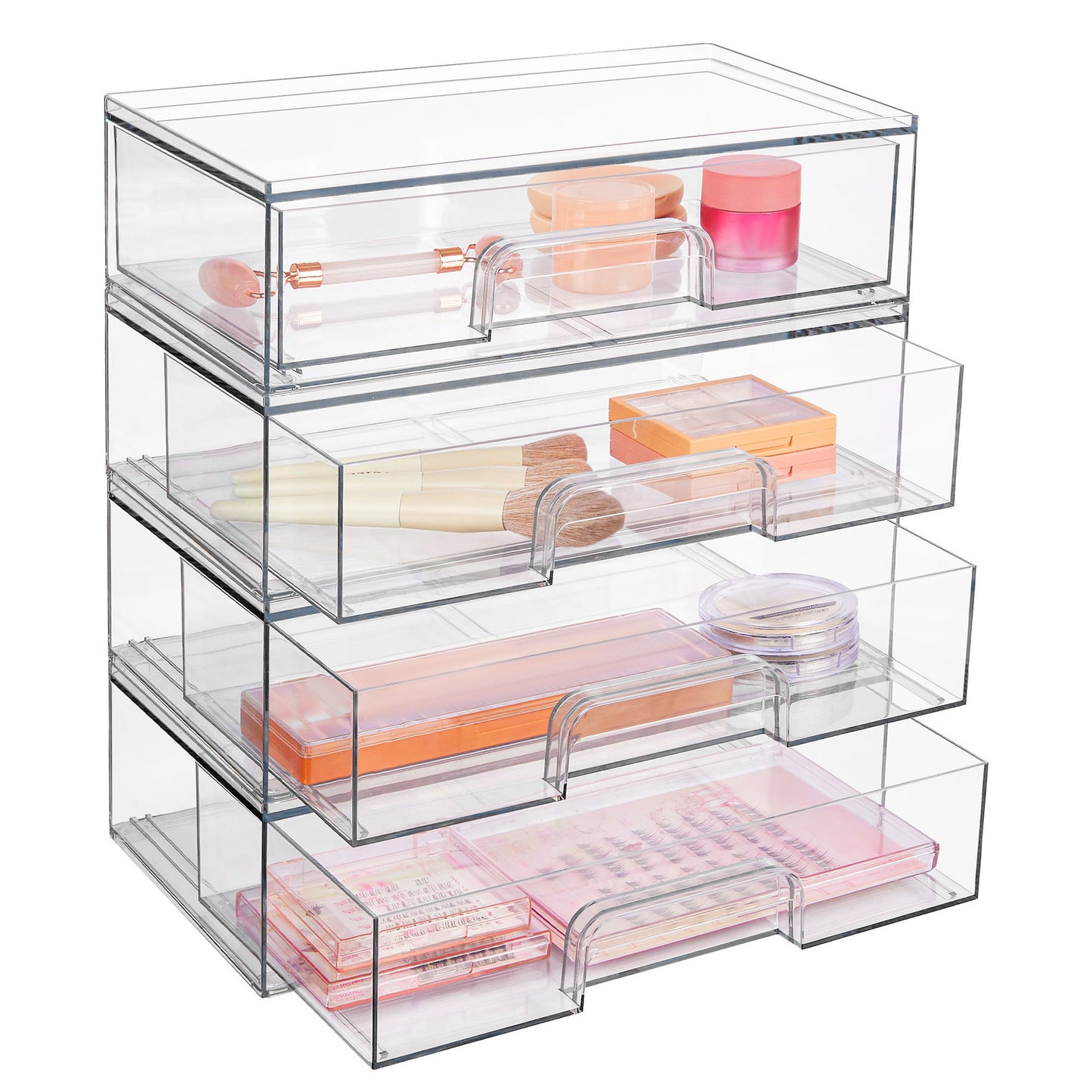 12.1in 30.7cm W Clear Stackable Storage Drawers,2 Pack Acrylic Plastic Organizers Bins For Makeup Palettes, Cosmetics, And Beauty Supplies,Ideal For Vanity, Bathroom,Cabinet,Desk Organization