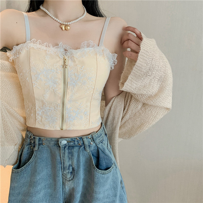 Ladies Wear Lace Zipper Small Camisole Top Trendy