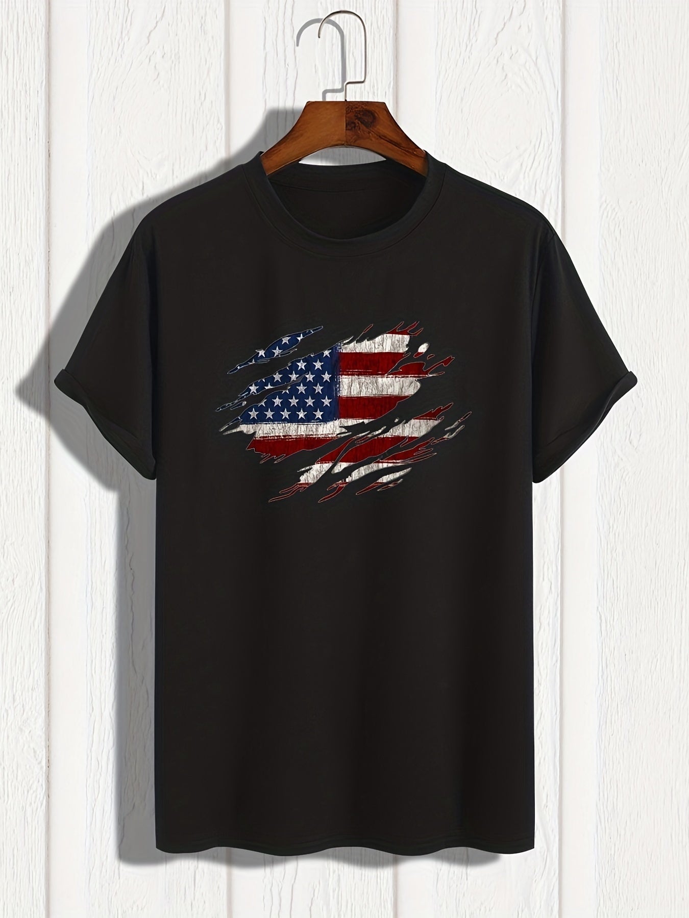 Fashionable American Flag Print Men's Comfortable And Chic T-shirt, Patterned T-shirt Men's Summer Outdoor Clothing, Men's Clothing, Men's Tops, Men's Gifts