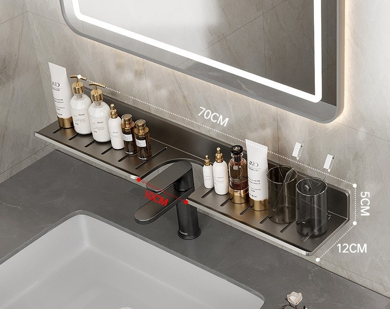 Gun Gray Storage Rack Punch-free Mirror Front Bathroom Faucet Storage Rack Bathroom Table Faucet Rack Alumimum