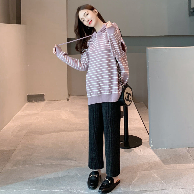 Nursing Clothing Out Two-piece Knitted Wide-leg Pants