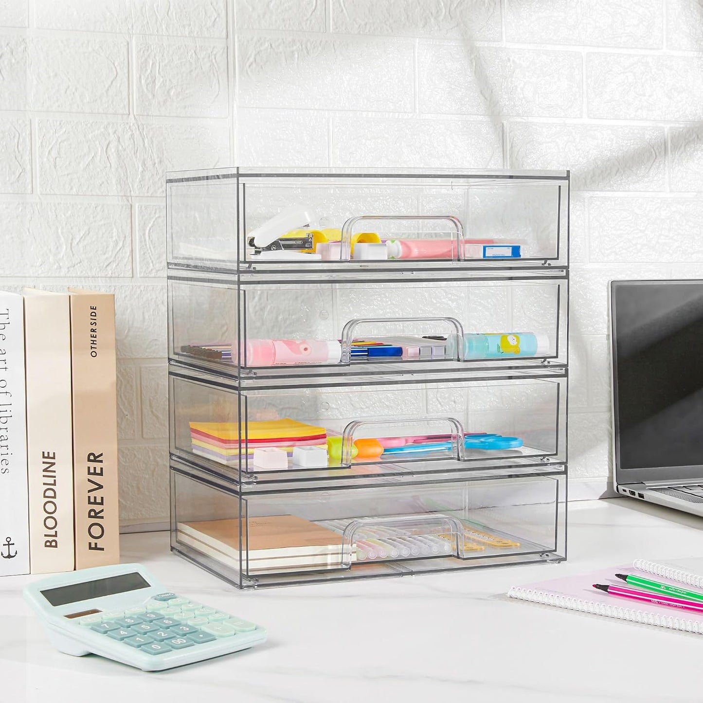 12.1in 30.7cm W Clear Stackable Storage Drawers,2 Pack Acrylic Plastic Organizers Bins For Makeup Palettes, Cosmetics, And Beauty Supplies,Ideal For Vanity, Bathroom,Cabinet,Desk Organization