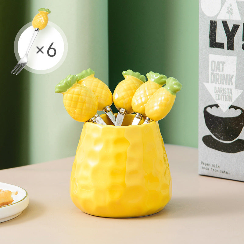 Household Stainless Steel Fruit Fork Storage Jar Set