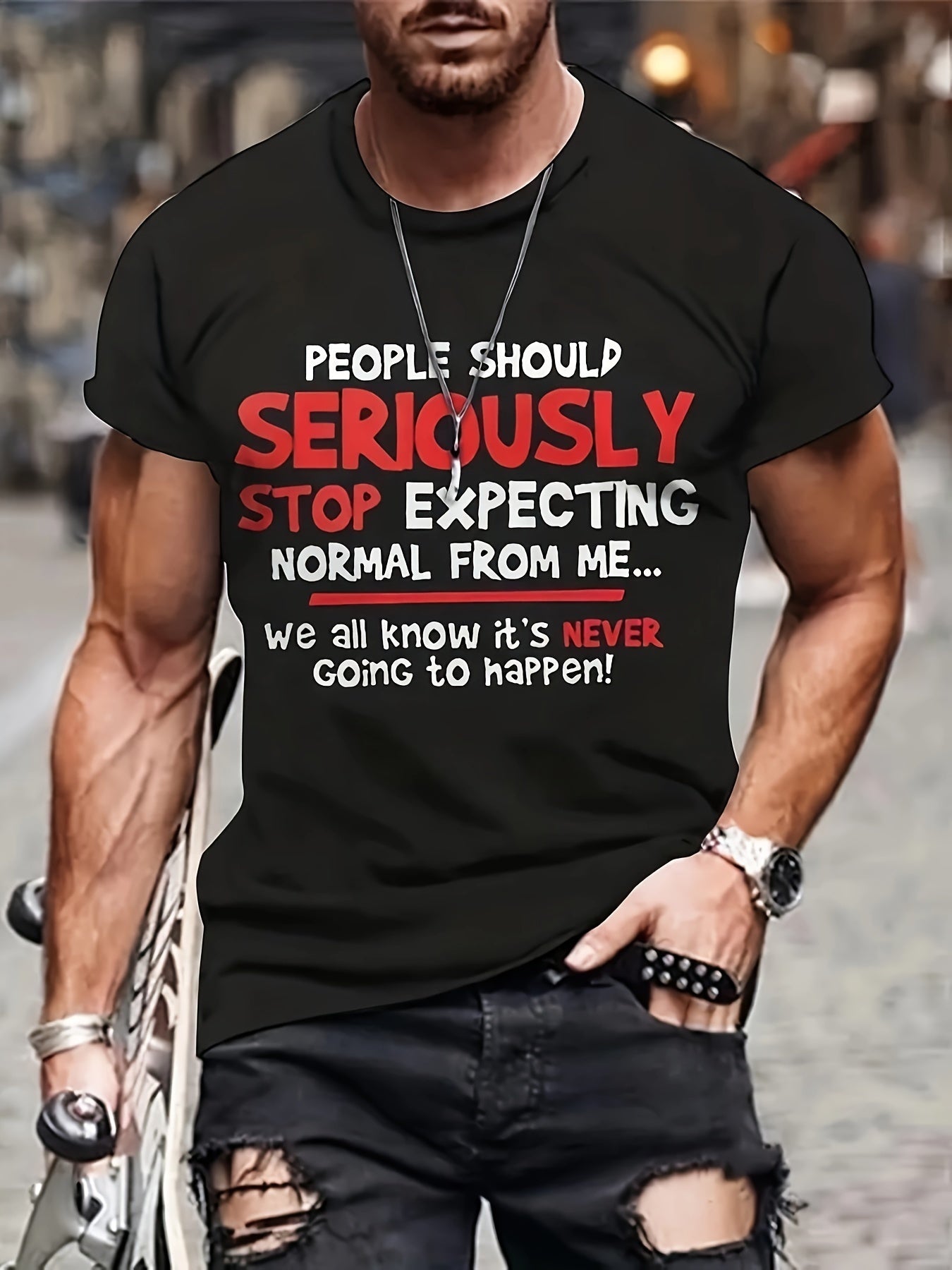 Interesting Slogan Pattern Printed Men's T-shirt, Graphic T-shirt Men's Summer Clothing, Men's Clothing