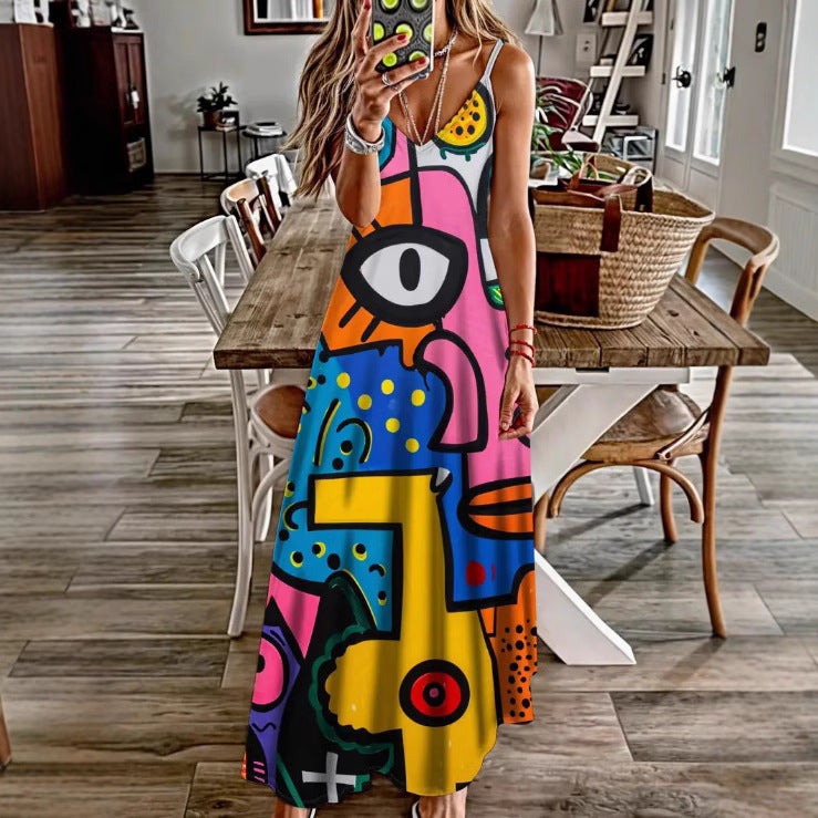 Spring And Summer Sling Women's Clothing Dress Digital Printing