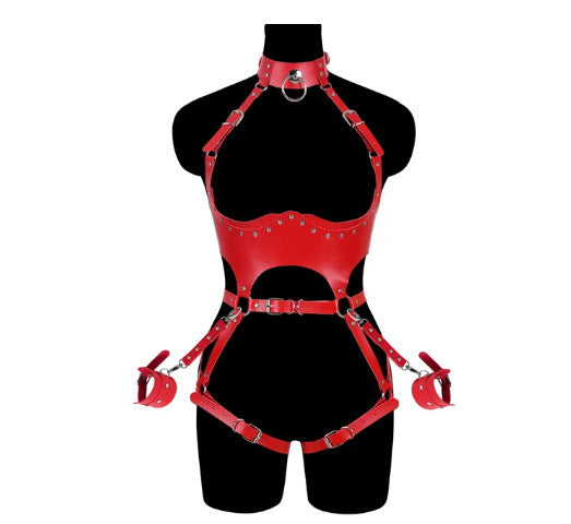 Soft Leather Shapewear Close-fitting Hollow-out Party Clothing