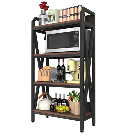 56.30'' Bakers Rack 4-Level Storage Shelves Metal And Wooden Kitchen Shelves, Kitchen Organizers And Storage, For Garage, Pantry, Bathroom, Closet ,33.50'' Length