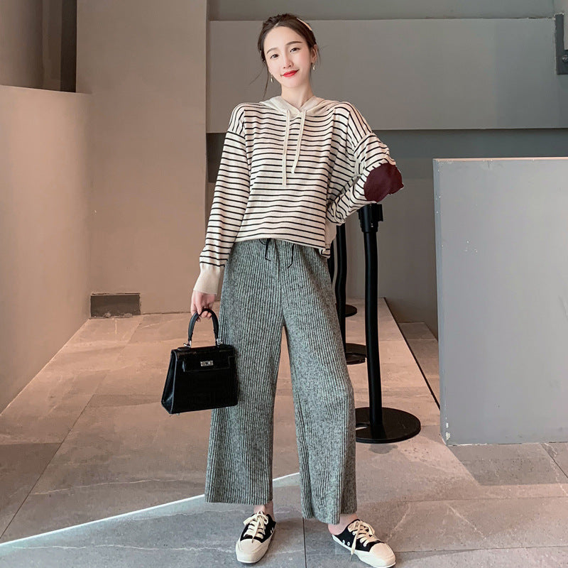 Nursing Clothing Out Two-piece Knitted Wide-leg Pants