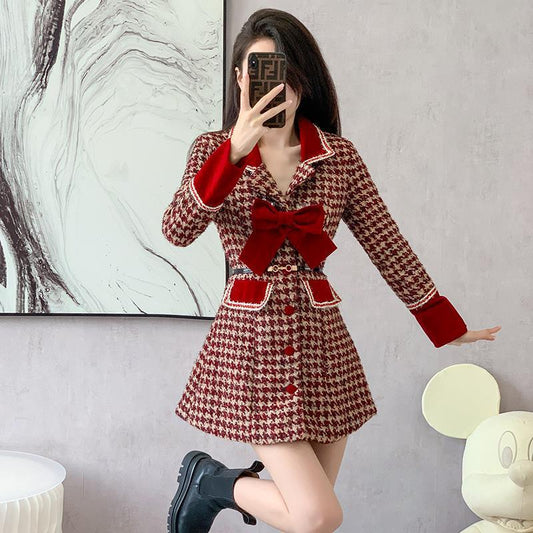 Red Dress Mid-length Women's Clothing Woolen Coat Dress