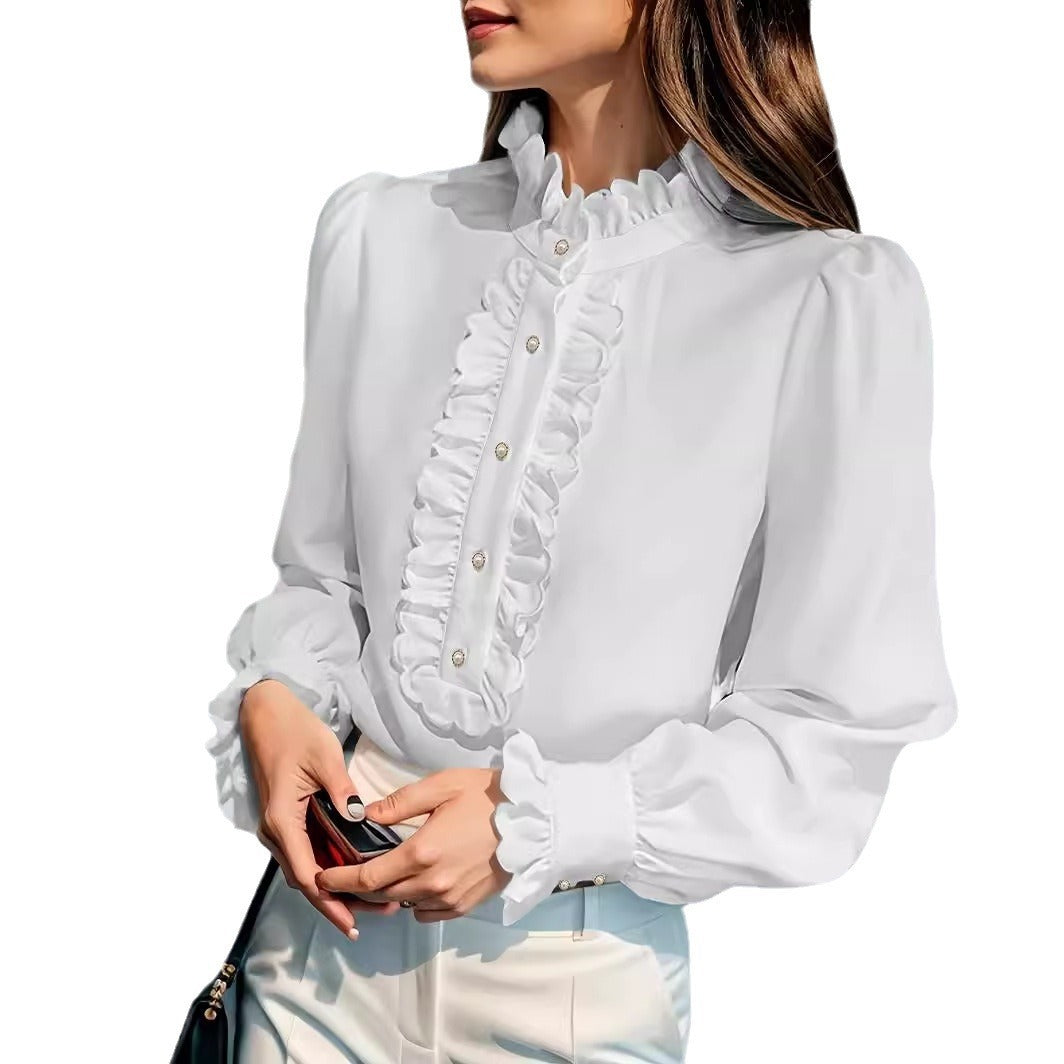 European And American Women's Clothing Shirt Ruffled All-match