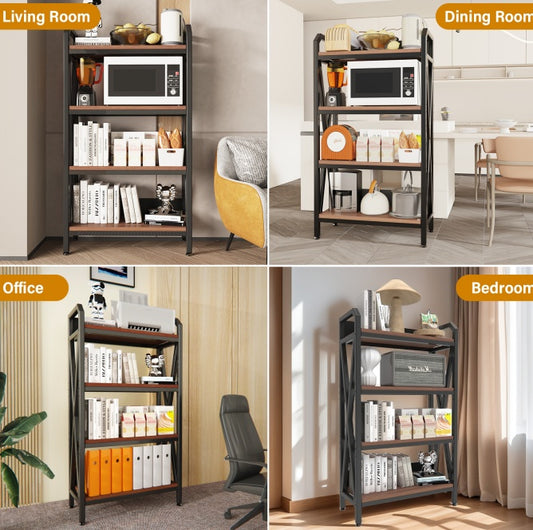 56.30'' Bakers Rack Storage Shelves 4-Level Metal And Wooden Kitchen Shelves,Kitchen Organizers And Storage, For Garage, Pantry, Bathroom, Closet, 27.60''Length