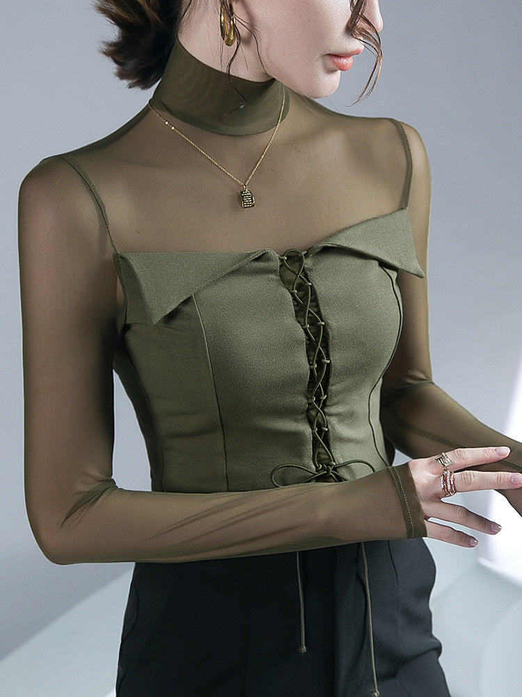 Ladies Design Sense Mesh Splicing Top Inner Wear