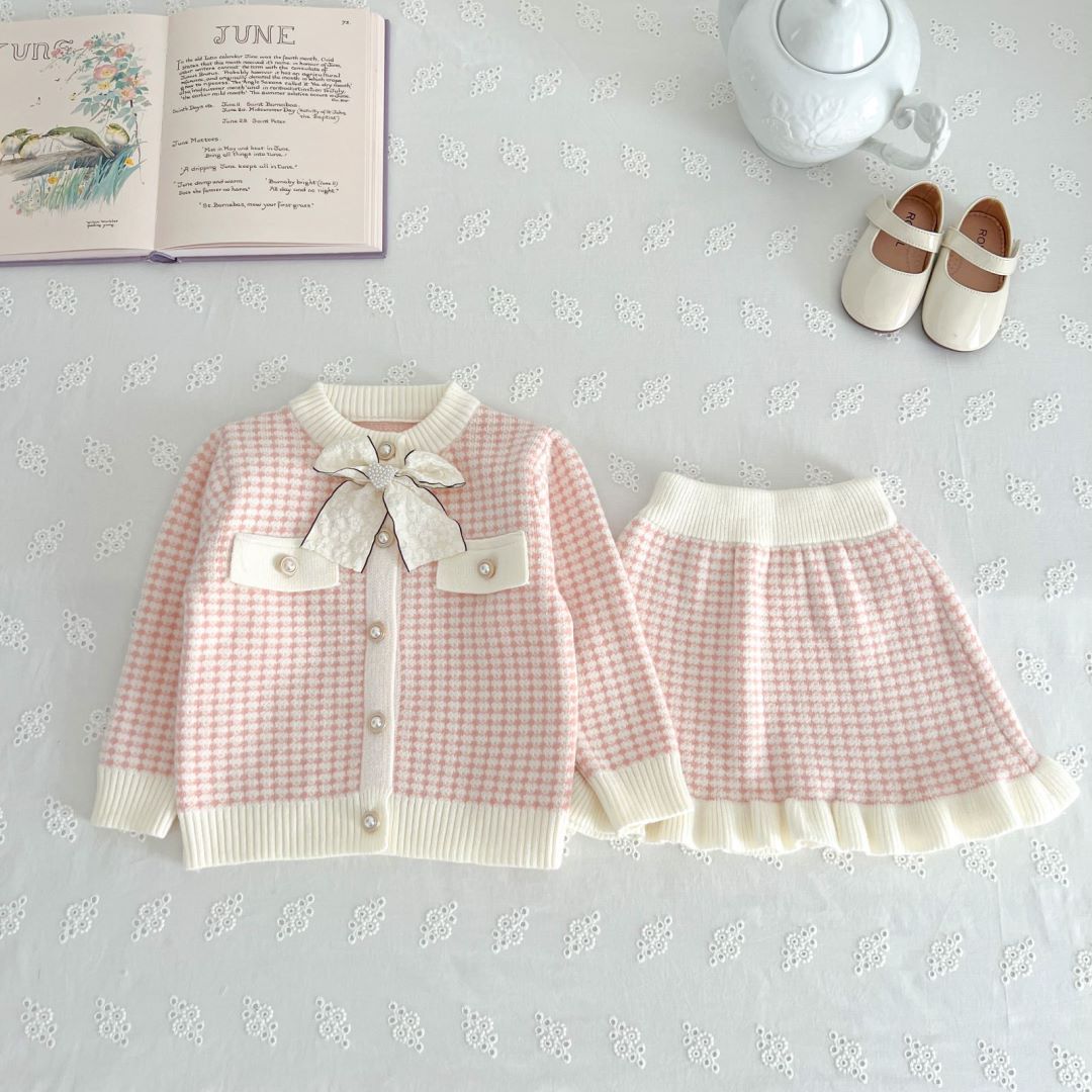 Kids' Sweater Skirt Knitted Cardigan Baby Two-piece Suit