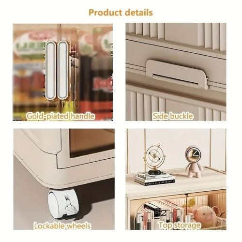 Collapsible Storage Bins With Magnetic Door  Plastic Storage Cabinet With Wheels  Closet Organizers And Storage Containers