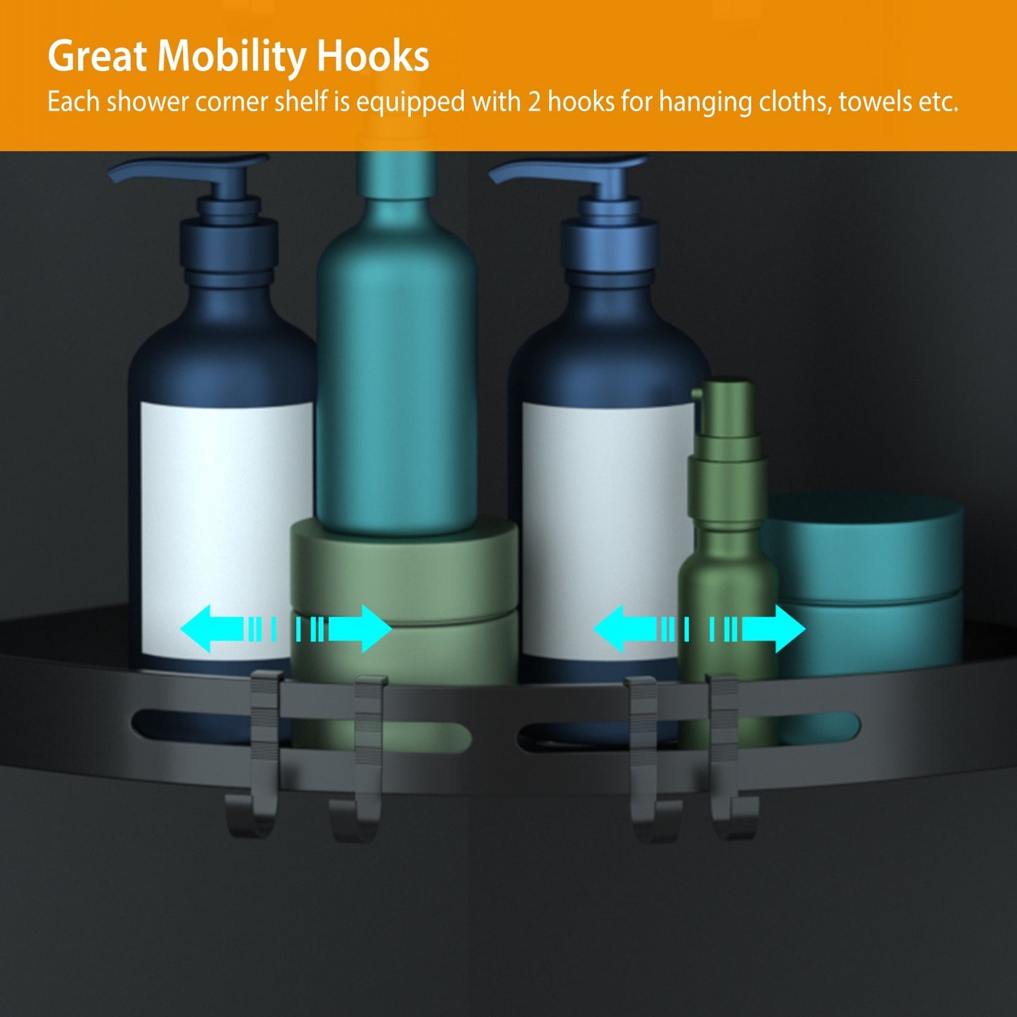 2Pcs Corner Shower Caddy Shelf Adhesive Bathroom Wall Mounted Storage Racks Aluminum Organizers For Bathroom Toilet Kitchen Dorm