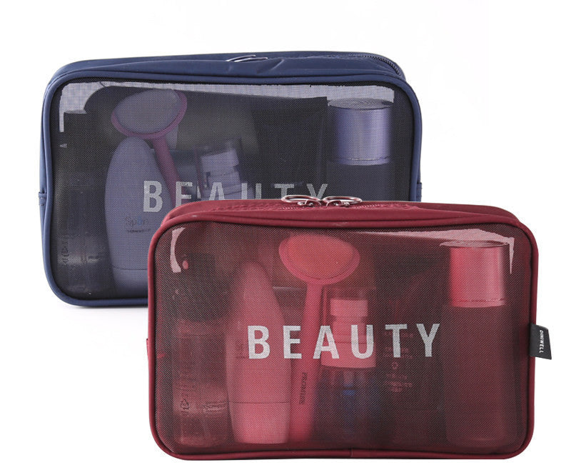 The New Same Style Large Girl Storage Cosmetic Brush Storage Bag Small Large-capacity Mesh Cosmetic Bag Portable