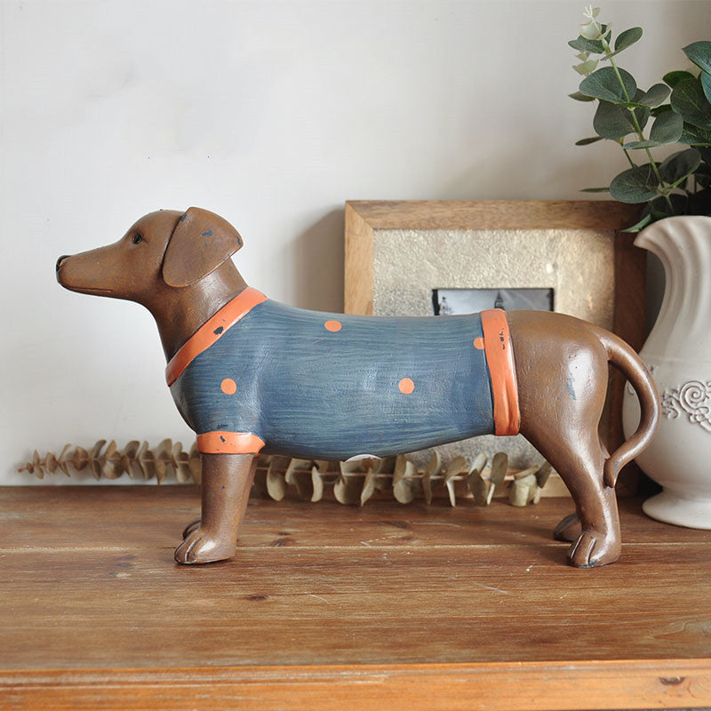 Country Retro Resin Sausage Dog Decoration Home Garden Ornament
