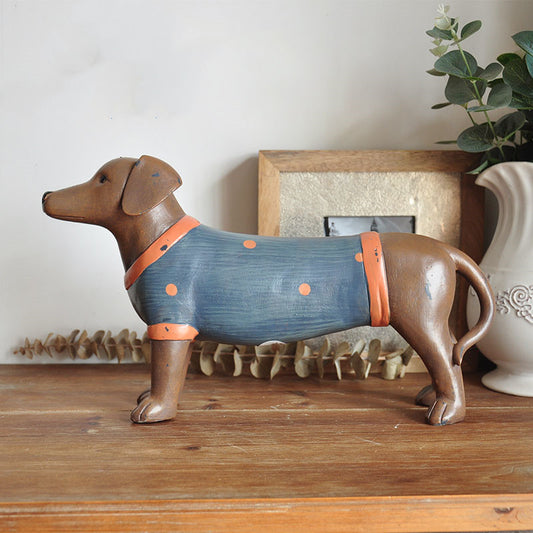 Country Retro Resin Sausage Dog Decoration Home Garden Ornament