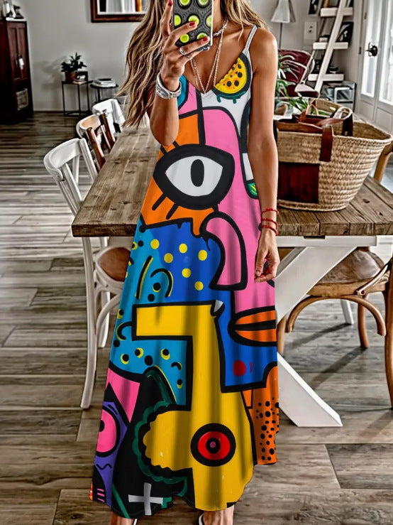 Spring And Summer Sling Women's Clothing Dress Digital Printing