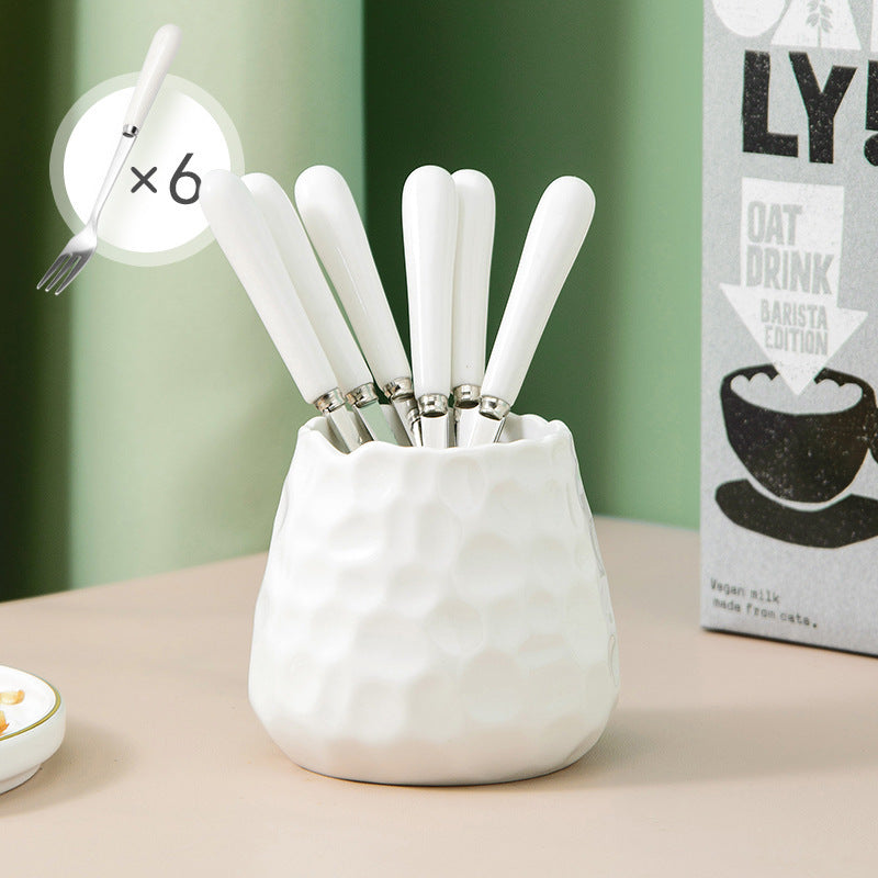 Household Stainless Steel Fruit Fork Storage Jar Set