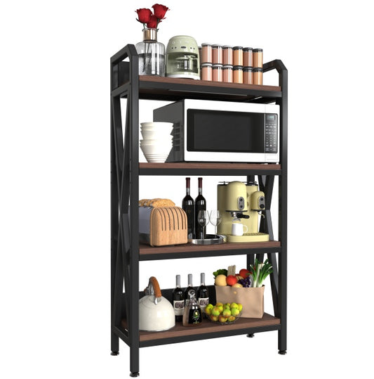 56.30'' Bakers Rack 4-Level Storage Shelves Metal And Wooden Kitchen Shelves, Kitchen Organizers And Storage, For Garage, Pantry, Bathroom, Closet ,33.50'' Length