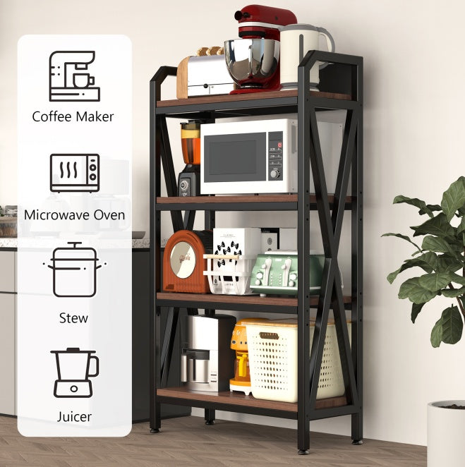 56.30'' Bakers Rack Storage Shelves 4-Level Metal And Wooden Kitchen Shelves,Kitchen Organizers And Storage, For Garage, Pantry, Bathroom, Closet, 27.60''Length